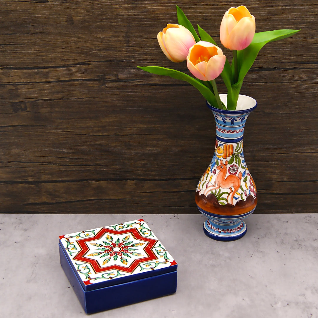 Hand Painted Portuguese Tiles Decorative Ceramic Box with Lid