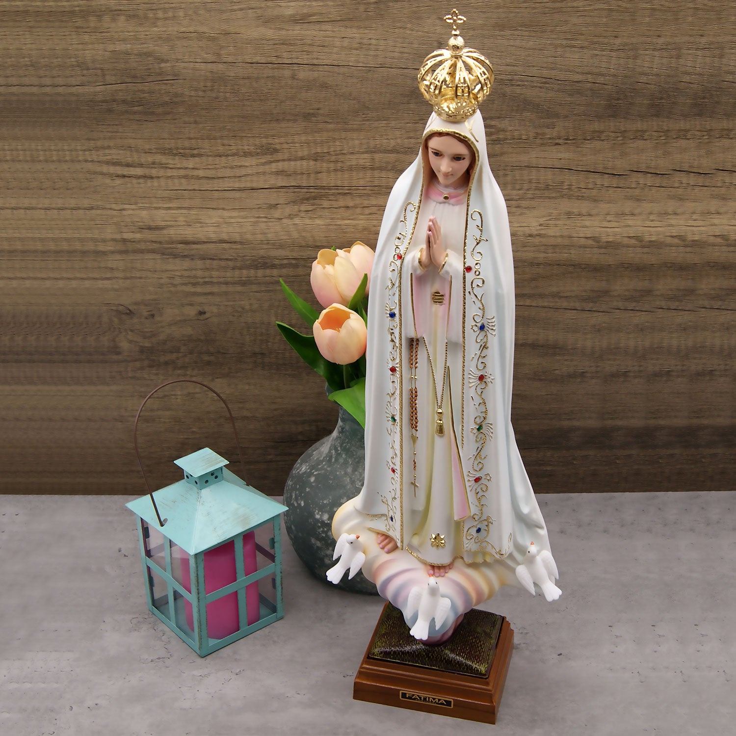 24 Inch Glass Eyes Our Lady of Fatima Statue Made in Portugal