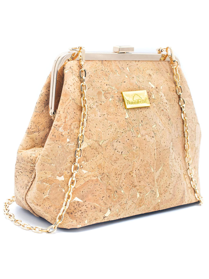 Golden Handmade Portuguese Cork Clutch Shoulder Bag Purse for Women