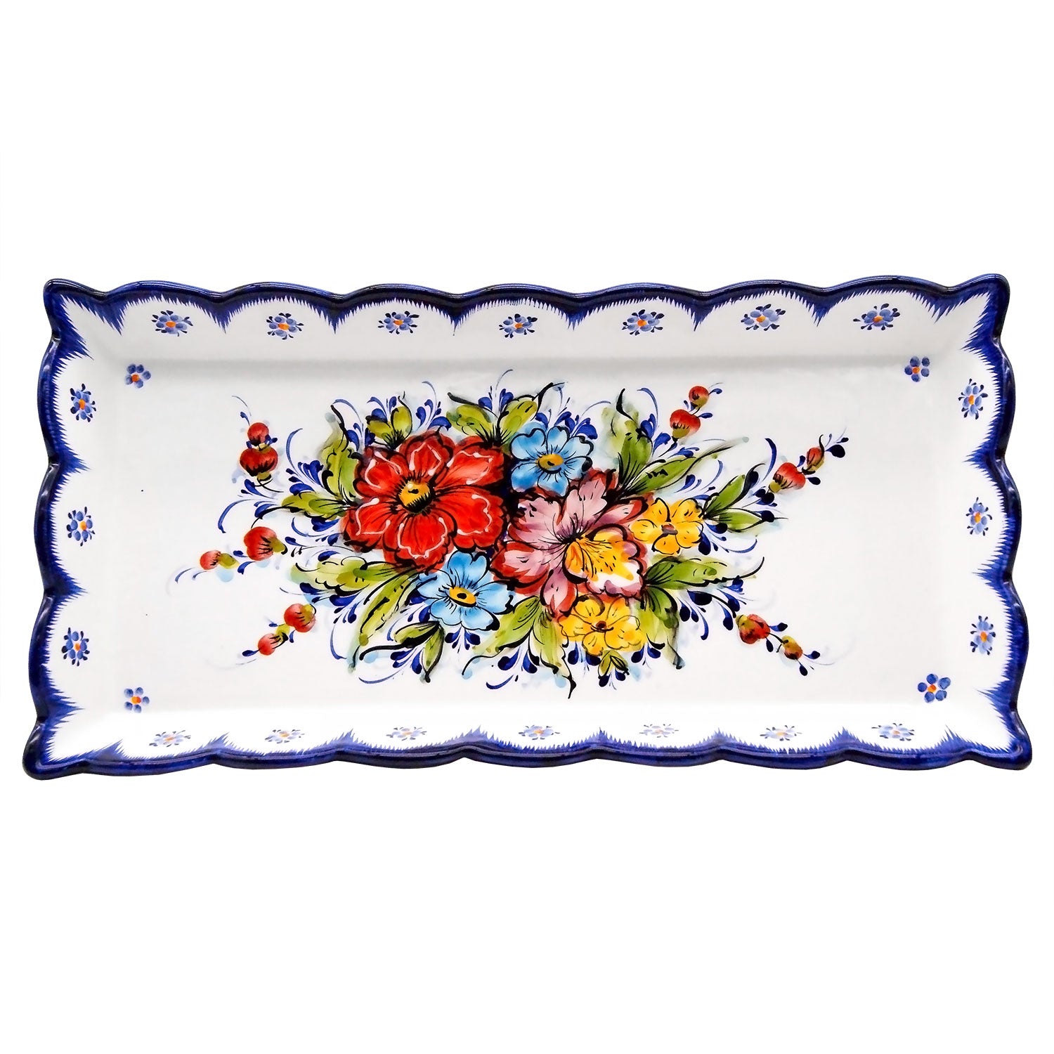 Hand Painted Alcobaça Ceramic Rectangular Serving Platter Dish Tray 