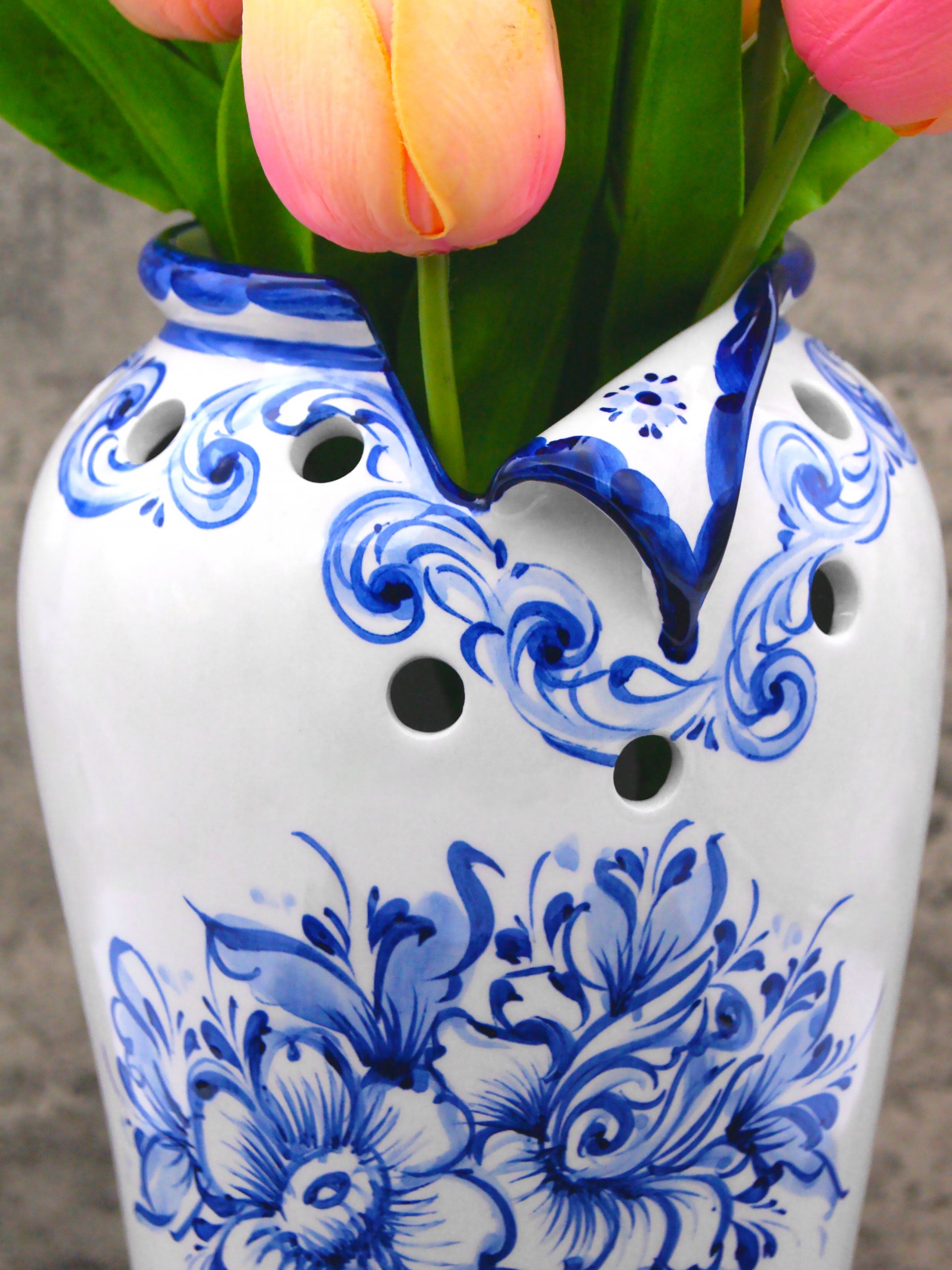 Hand Painted Blue & White Portuguese Pottery Ceramic Decorative Flower Vase