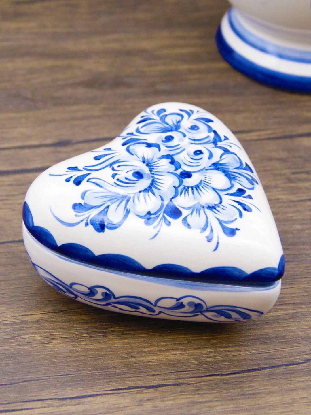 Hand Painted Blue & White Portuguese Pottery Heart Jewelry Box