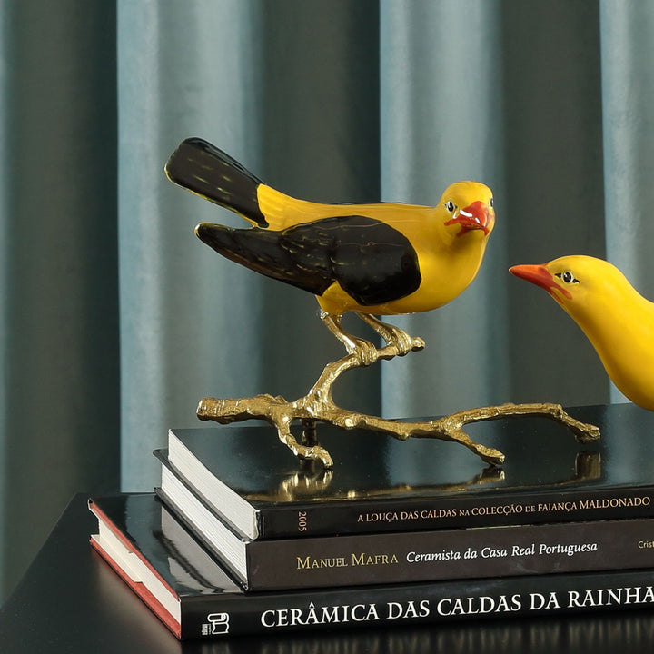 Hand Painted Ceramic Home Decor Bird in Branch Figurine - The creator of Golden Oriole Made in Portugal