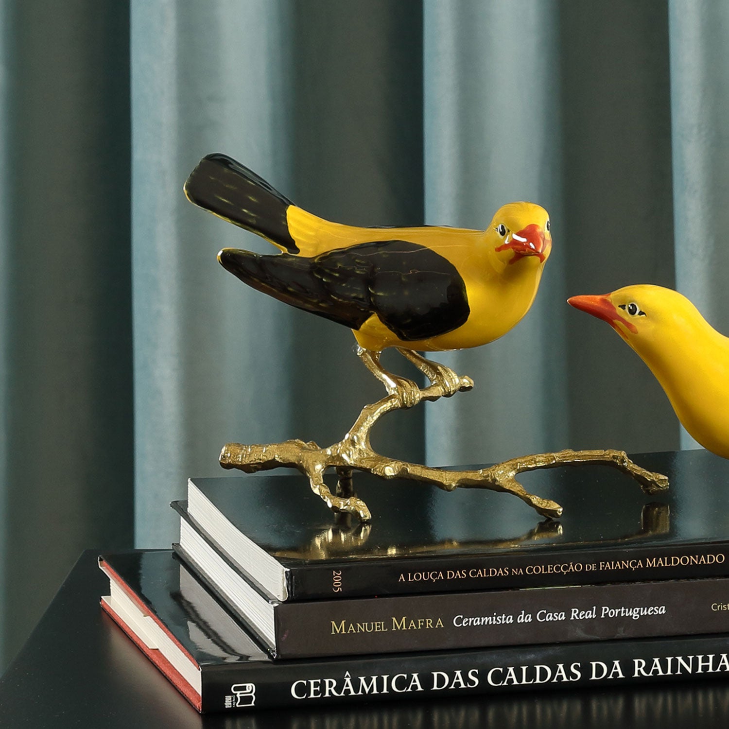 Hand Painted Portuguese Ceramic Home Decor Bird in Branch Figurine