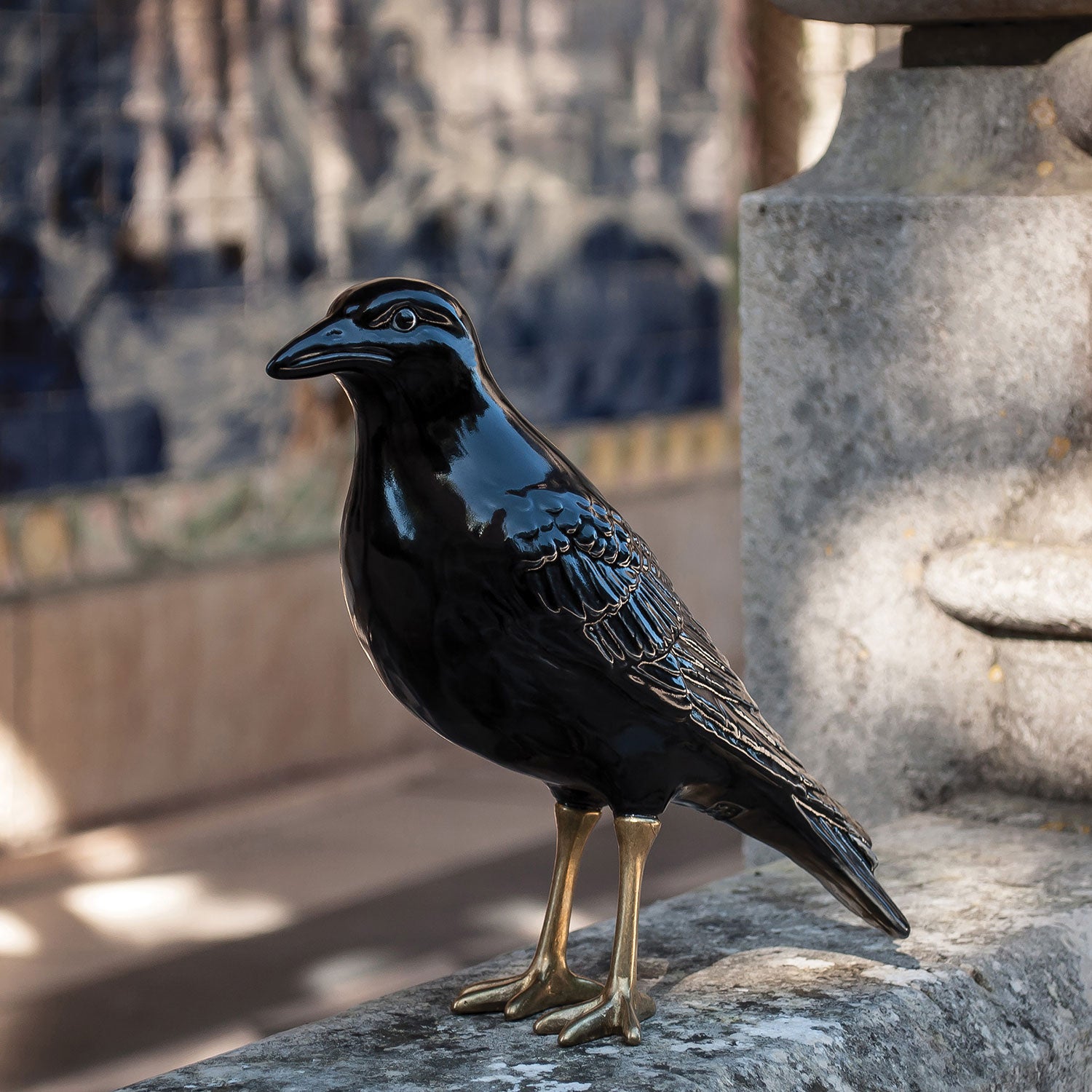Hand Painted Ceramic Home Decor Crow Black Raven Figurine - The Naughty Crow