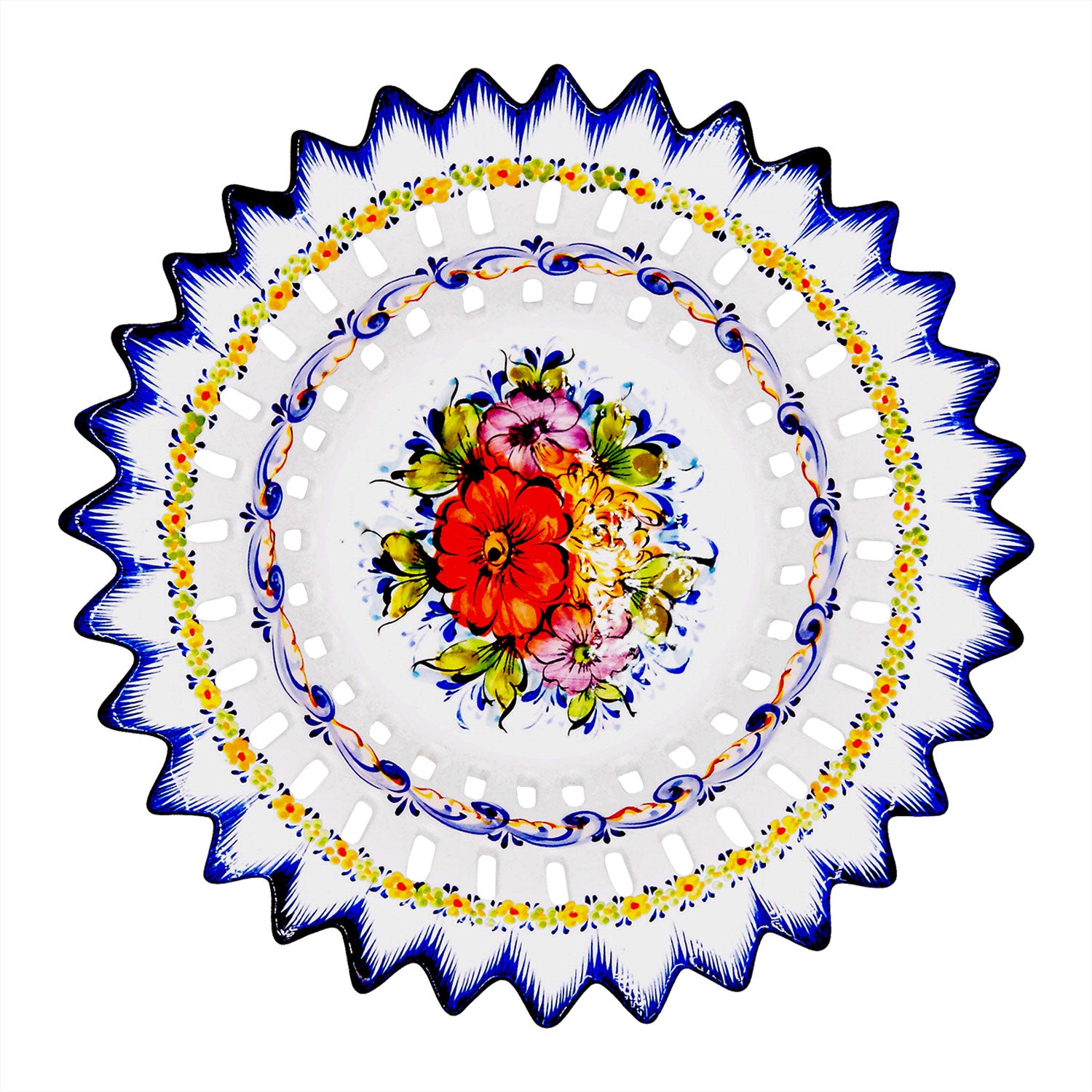 Hand Painted Portuguese Pottery Alcobaça Ceramic Fruit Bowl Centerpiece