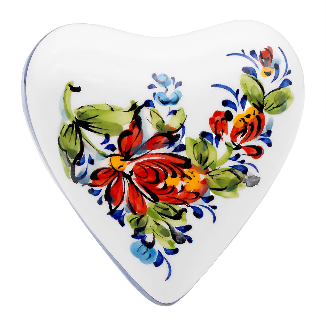 Hand Painted Portuguese Pottery Alcobaça Ceramic Large Heart Jewelry Box Made in Portugal