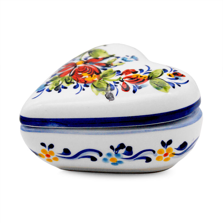 Hand Painted Portuguese Pottery Alcobaça Ceramic Large Heart Jewelry Box Made in Portugal
