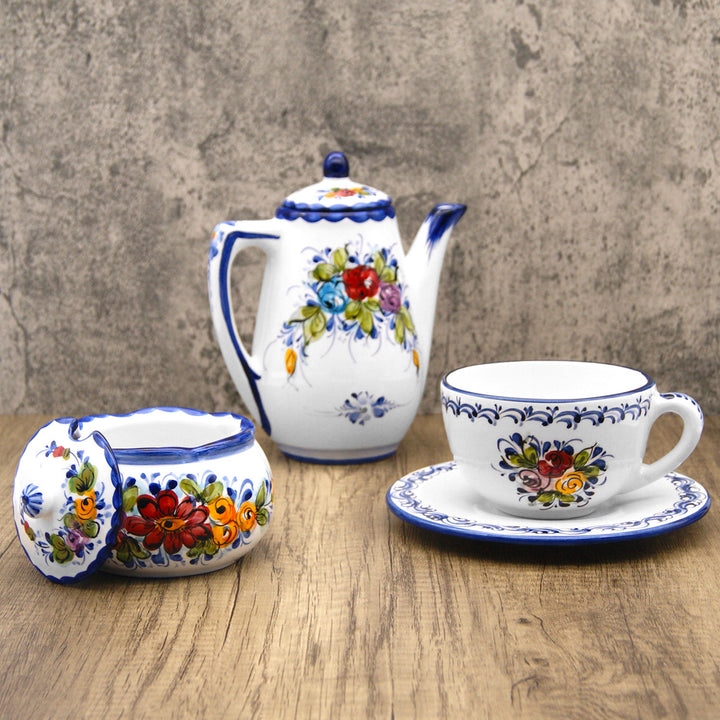 Hand Painted Portuguese Pottery Alcobaça Ceramic Sugar Bowl with Lid