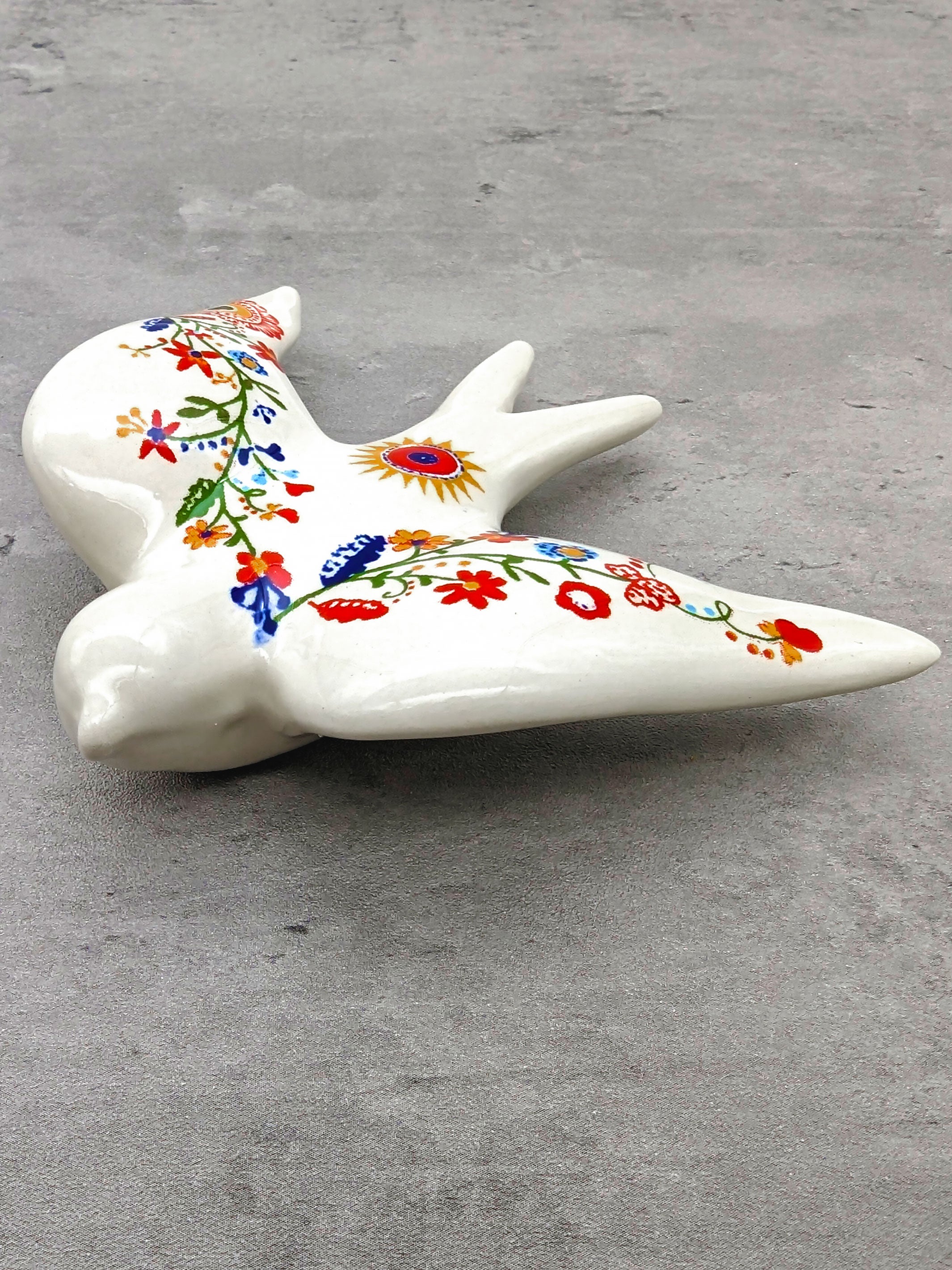 Hand Painted Portuguese Pottery Alcobaça Ceramic Swallow - Set of 2