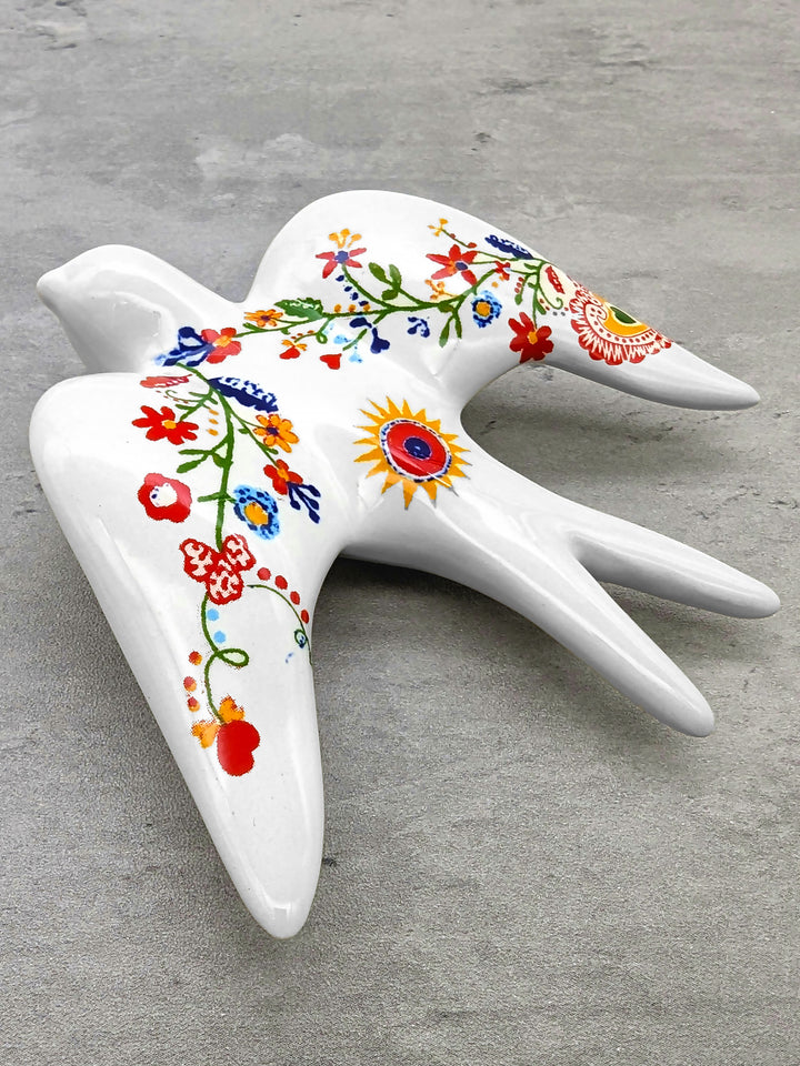 Hand Painted Portuguese Pottery Alcobaça Ceramic Swallow - Set of 2