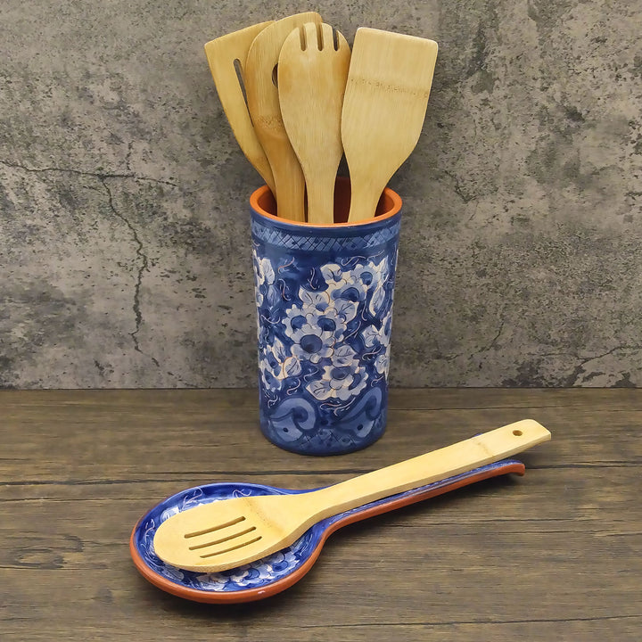 Hand Painted Portuguese Pottery Blue Ceramic Spoon Rest