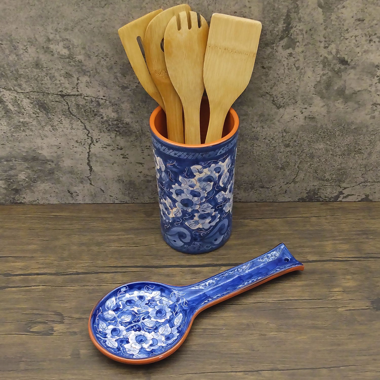 Hand Painted Portuguese Pottery Blue Ceramic Spoon Rest