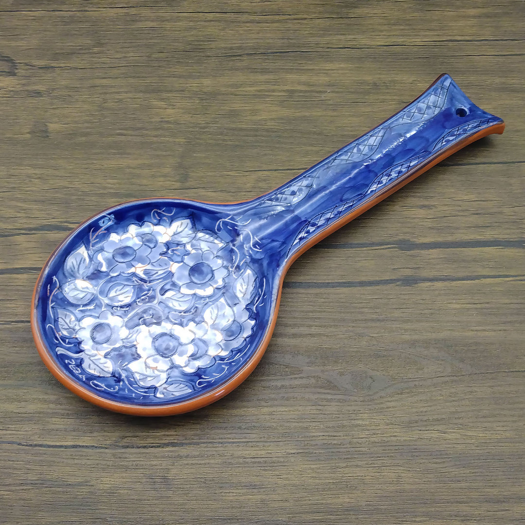 Hand Painted Portuguese Pottery Blue Ceramic Spoon Rest