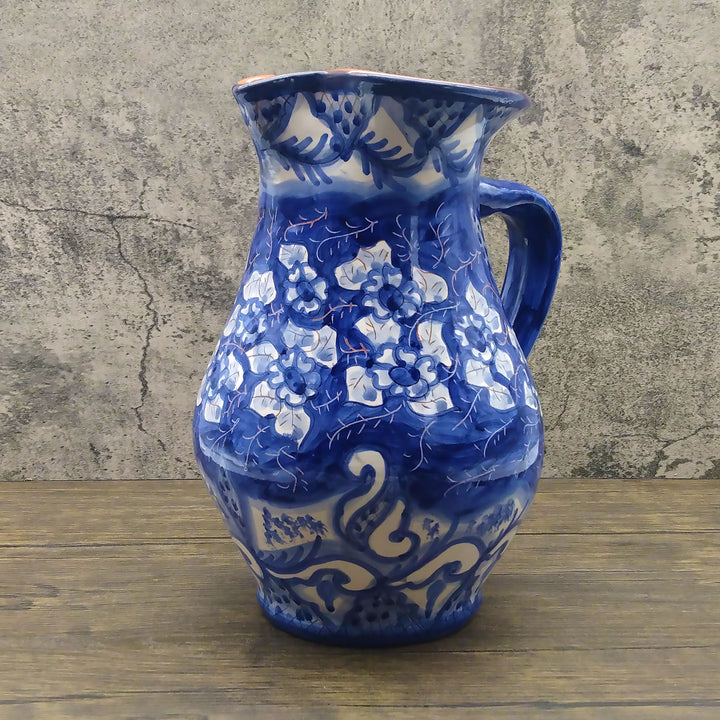 Hand Painted Portuguese Pottery Blue and White 3 Quart Pitcher