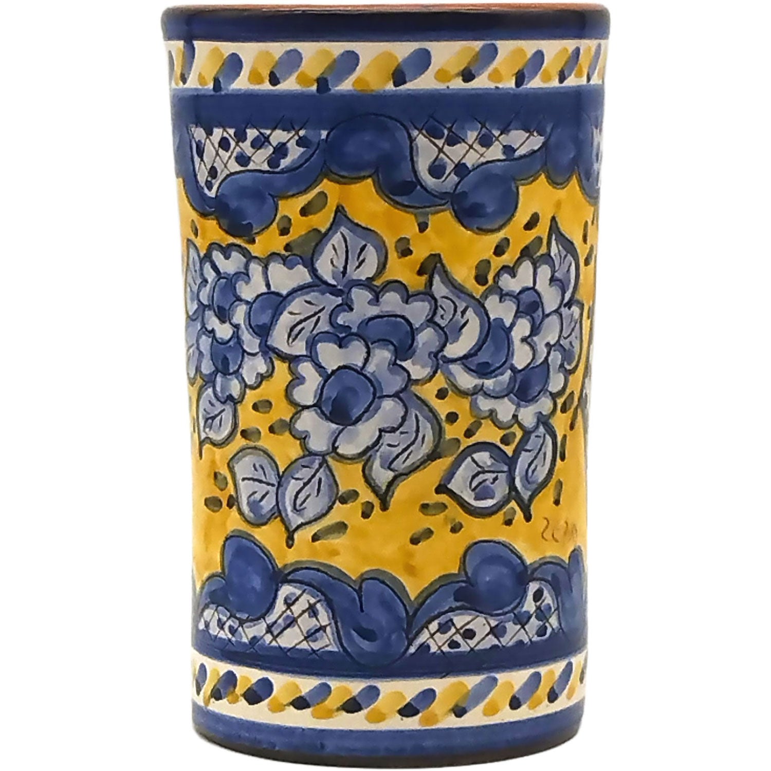 Hand Painted Portuguese Pottery Blue and Yellow Kitchen Utensil Holder