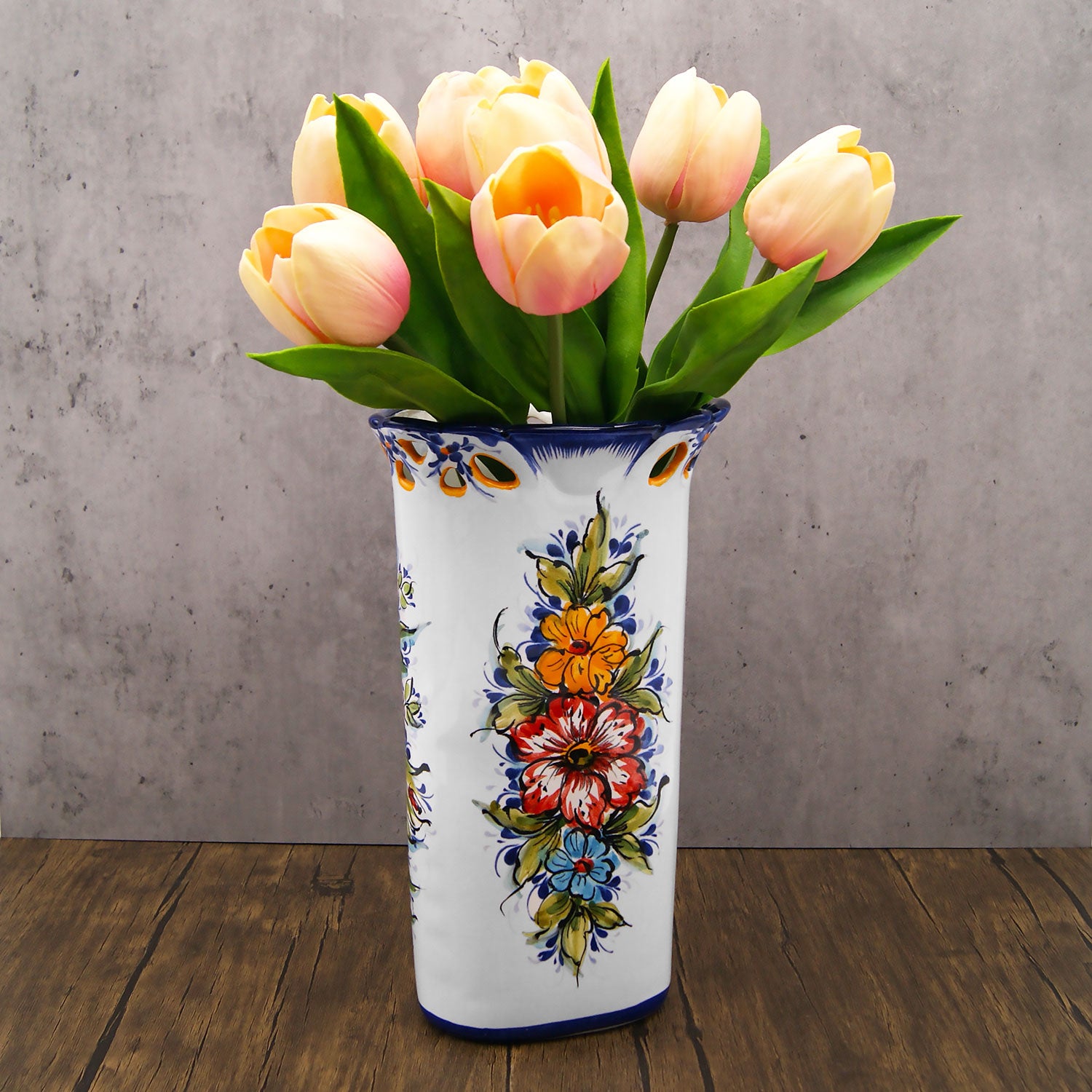 Hand Painted Portuguese Pottery Ceramic Decorative Flower Vase