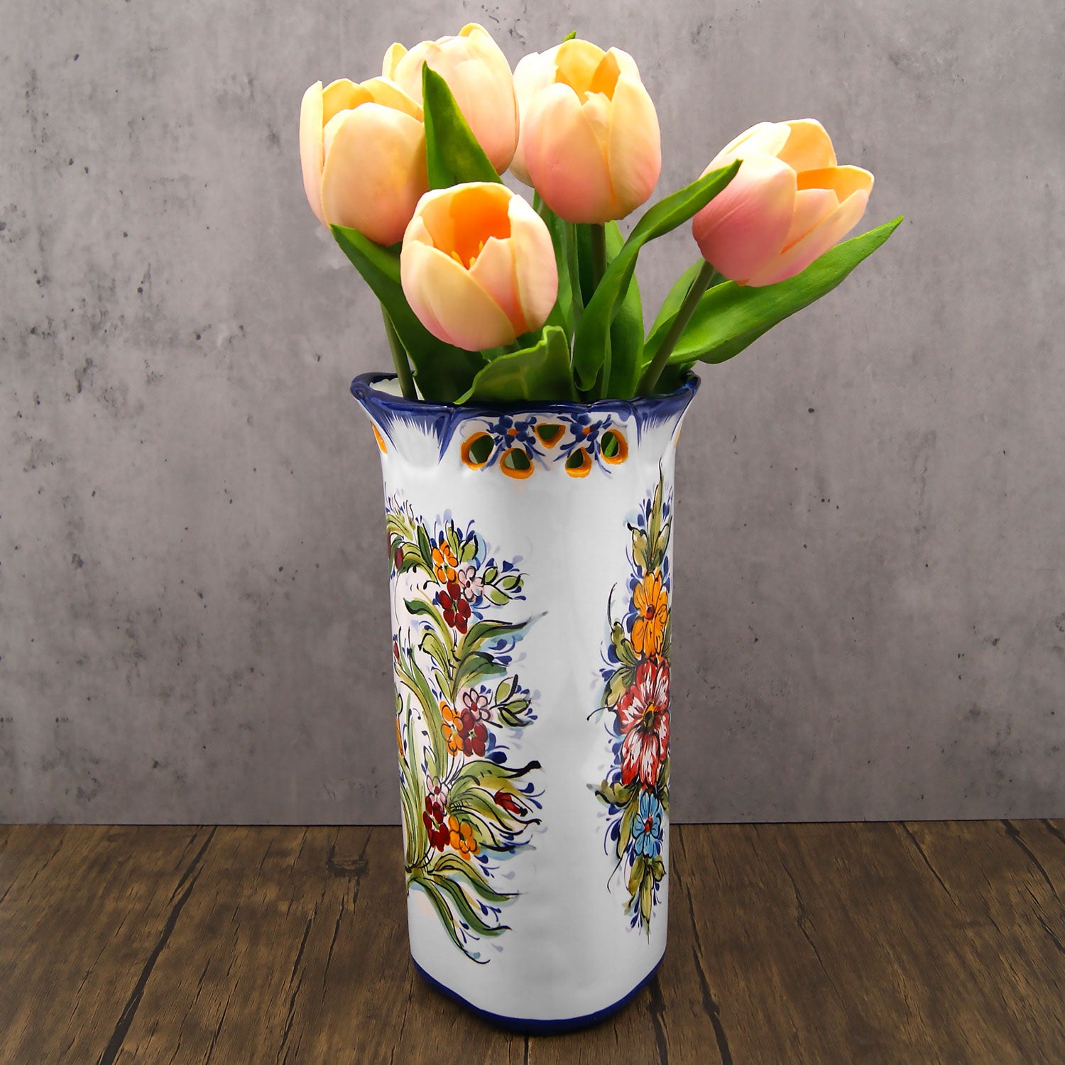 Hand Painted Portuguese Pottery Ceramic Decorative Flower Vase