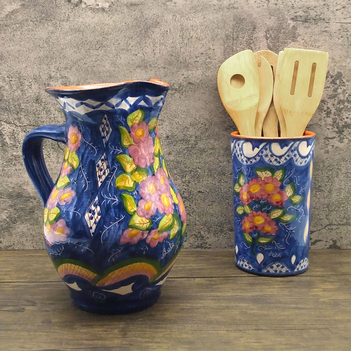 Hand Painted Portuguese Pottery Floral 3 Quart Pitcher