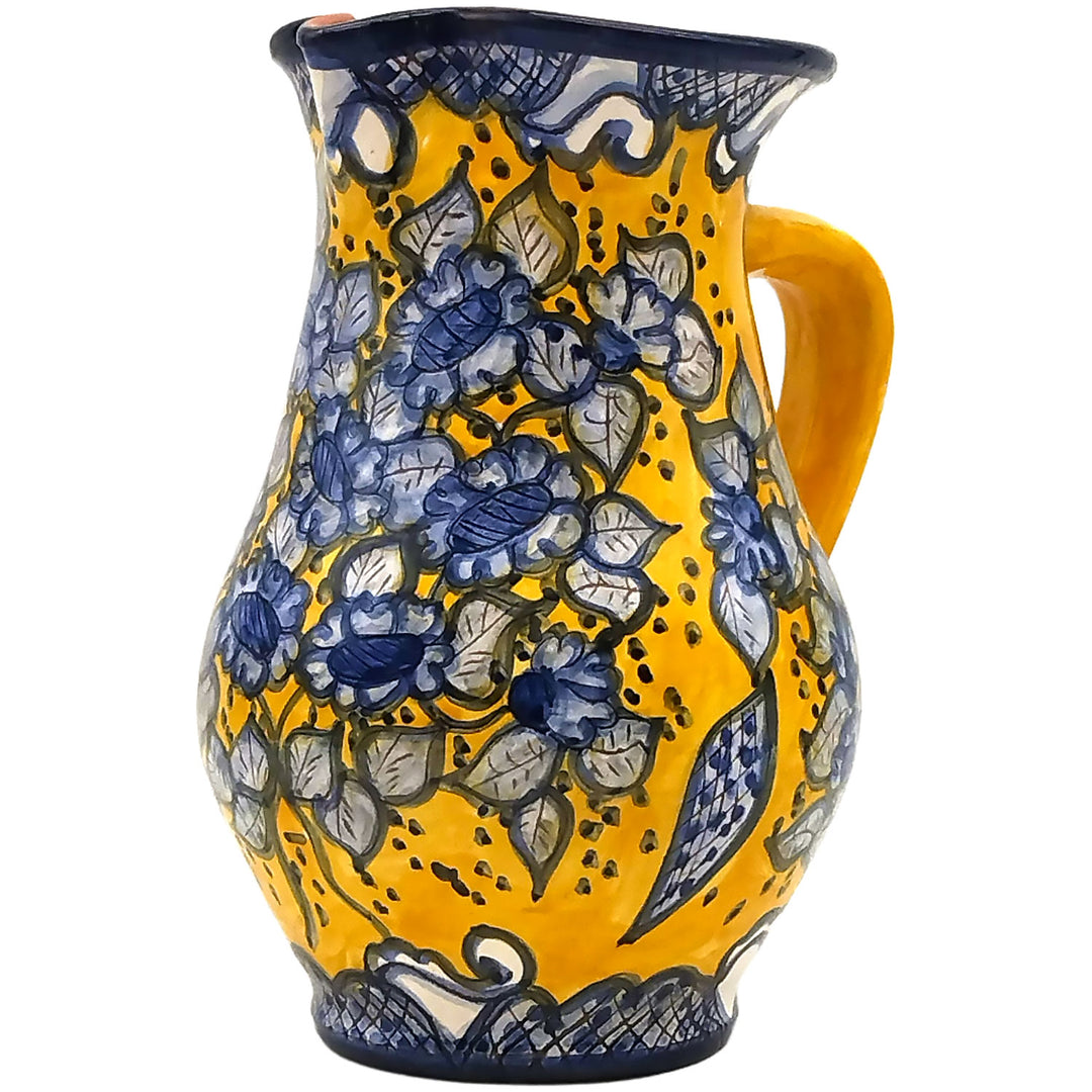 Hand Painted Portuguese Pottery Yellow and Blue 3 Quart Pitcher