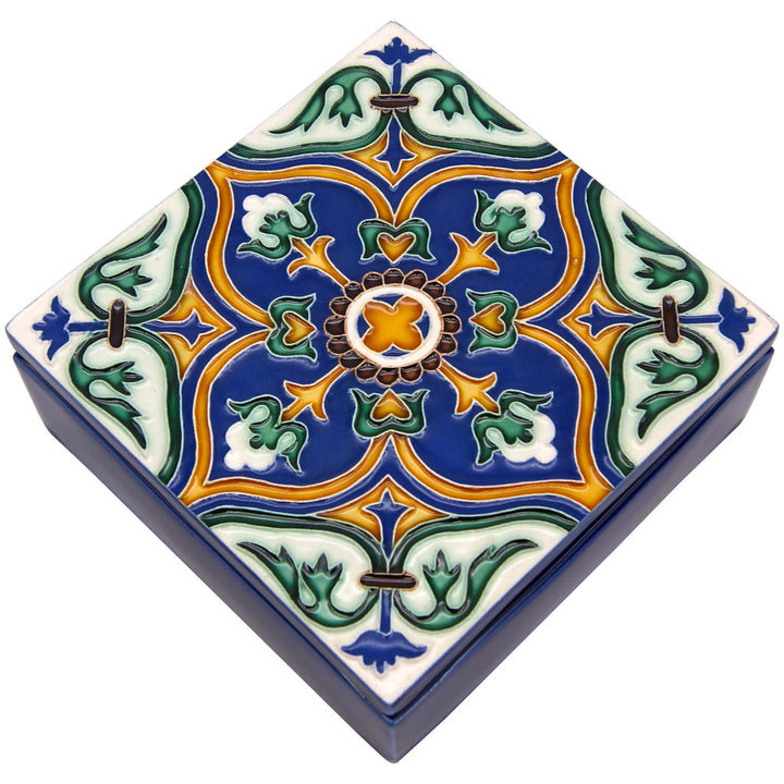 Hand Painted Portuguese Tiles Decorative Ceramic Box with Lid