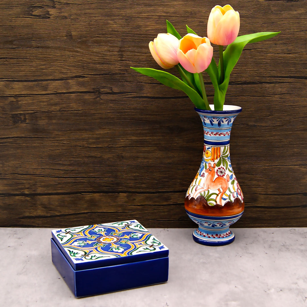 Hand Painted Portuguese Tiles Decorative Ceramic Box with Lid