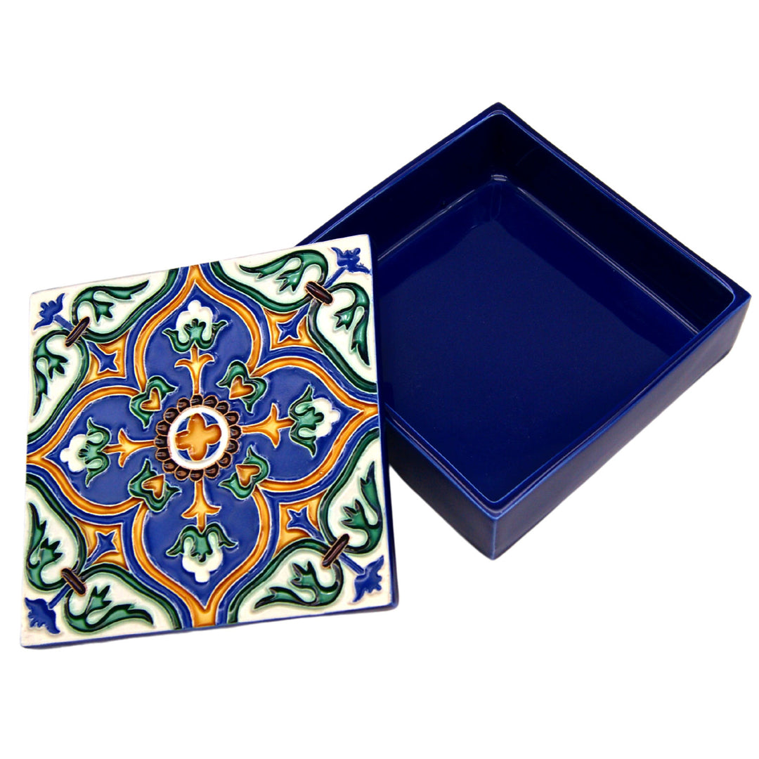 Hand Painted Portuguese Tiles Decorative Ceramic Box with Lid
