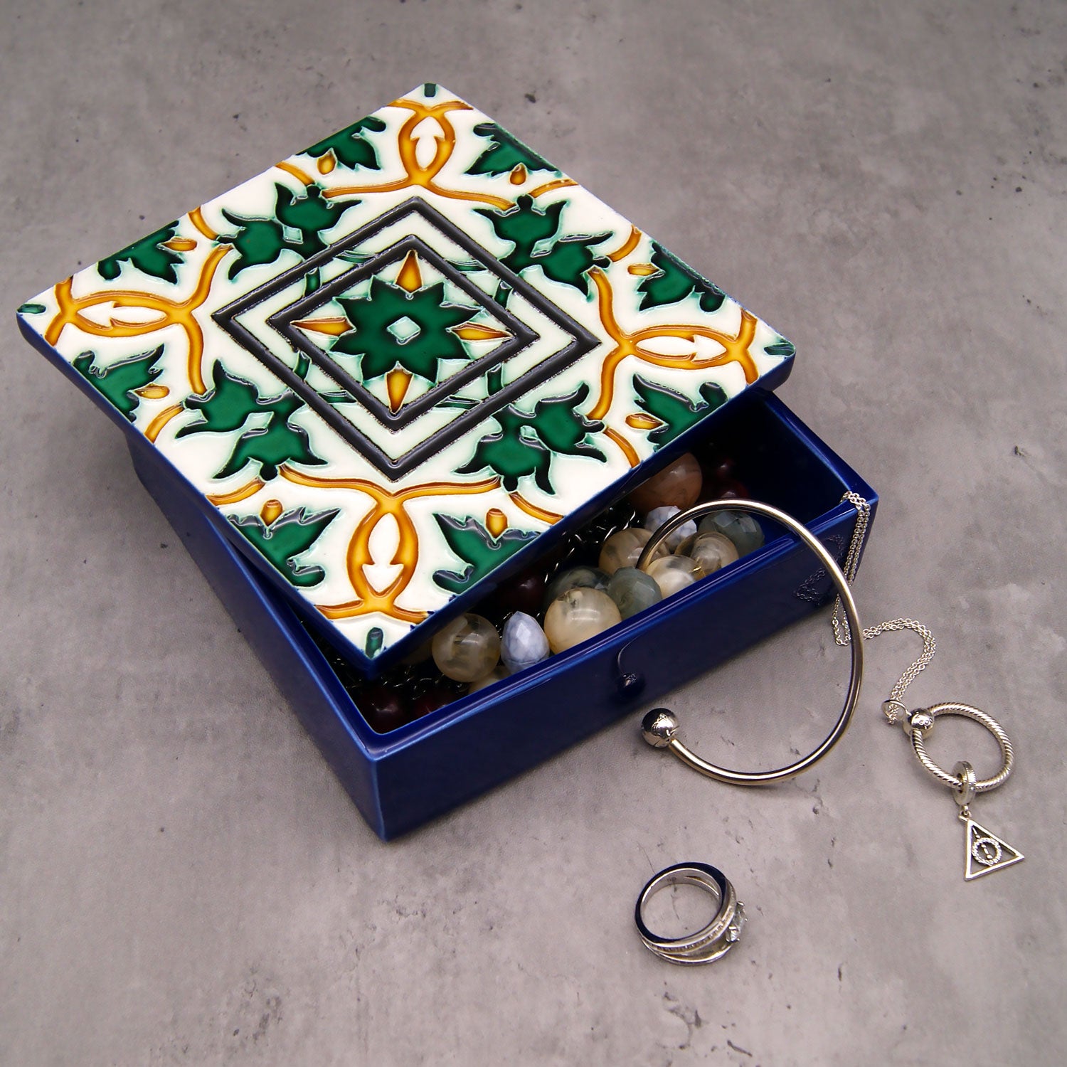 Hand Painted Portuguese Tiles Decorative Ceramic Box with Lid