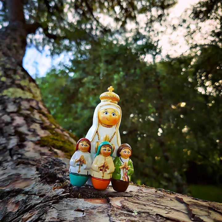 Hand Painted Our Lady of Fatima with Children Statue for Kids Made in Portugal