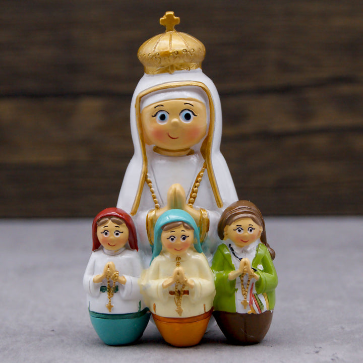 Hand Painted Our Lady of Fatima with Children Statue for Kids Made in Portugal