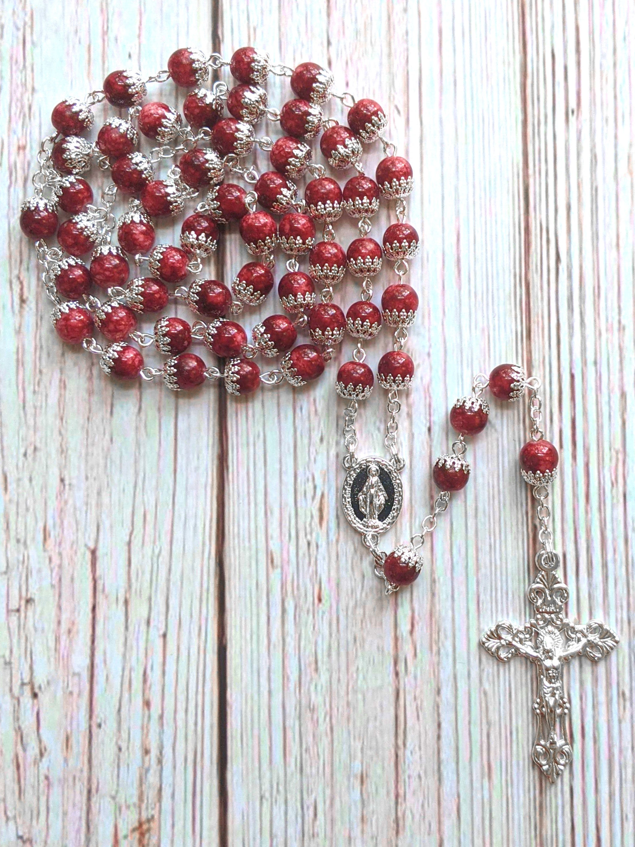 Handmade 8mm Red Glass Beads Our Lady of Fatima Rosary