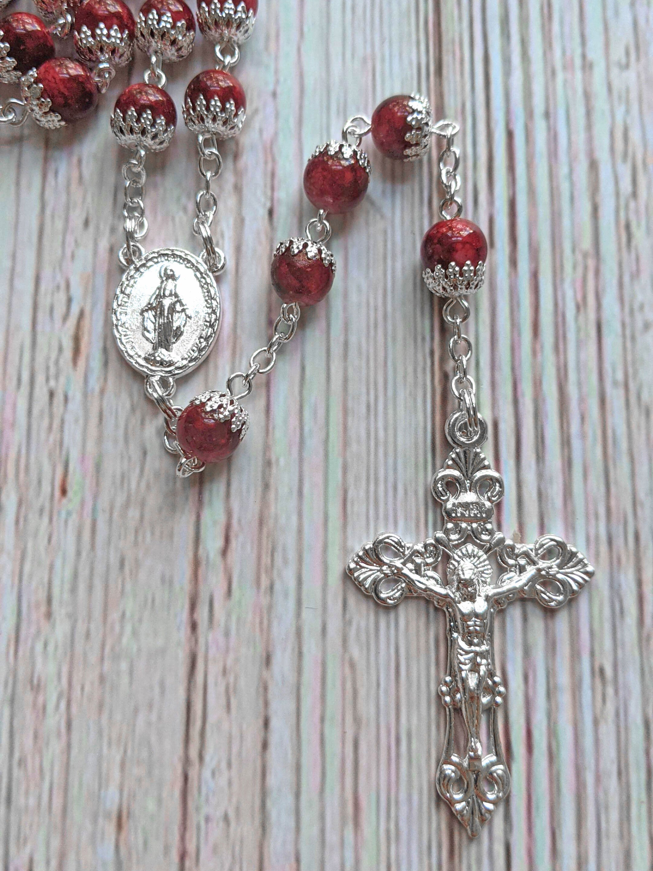 Handmade 8mm Red Glass Beads Our Lady of Fatima Rosary