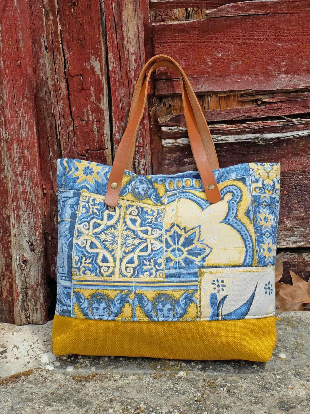 Handmade Blue and Yellow Portuguese Tiles Handbag Purse