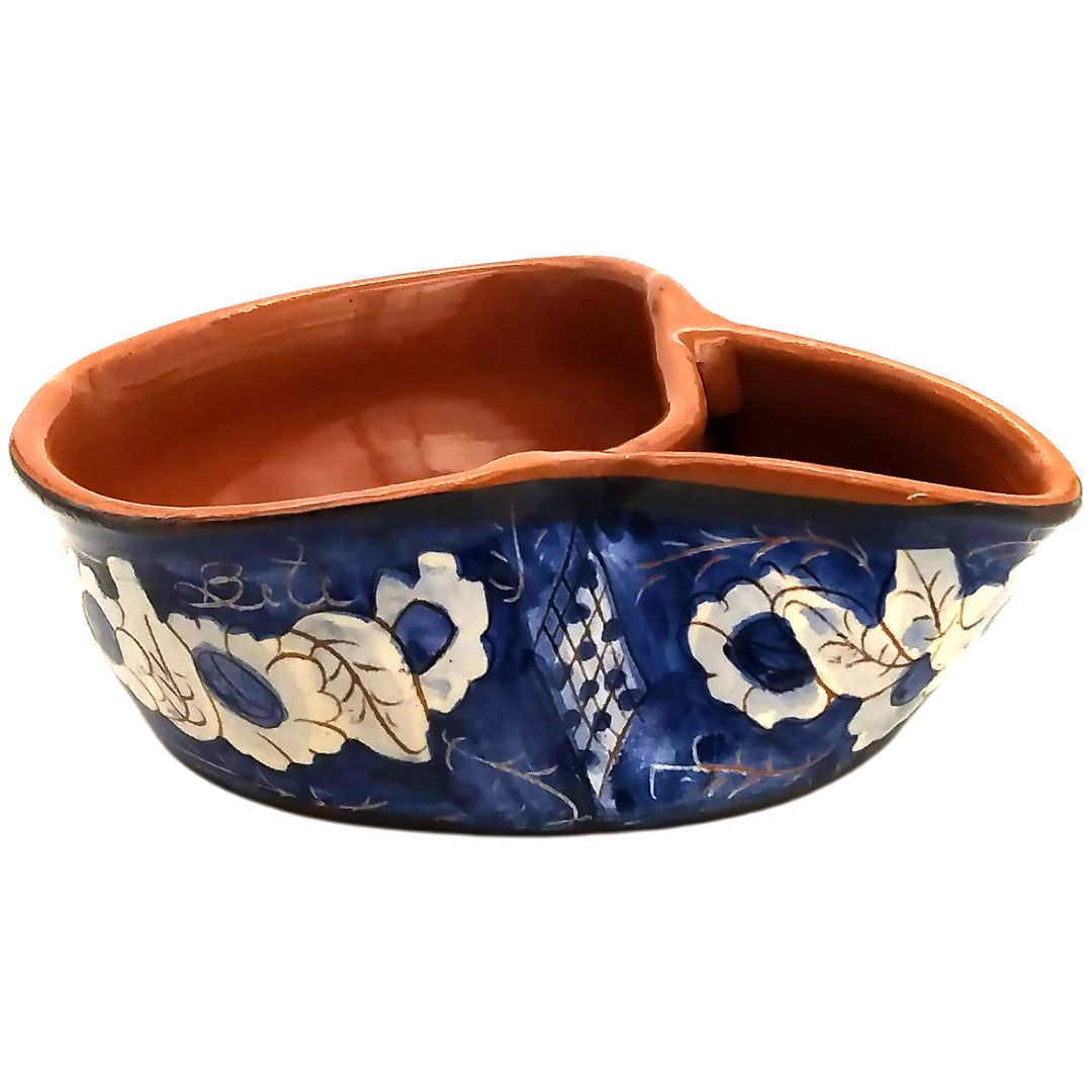 Handmade Hand Painted Portuguese Pottery Blue Olive Dish with Pit Holder