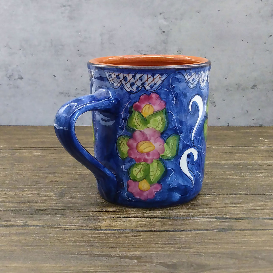Handmade Hand Painted Portuguese Pottery Coffee Mug Floral – Set of 2