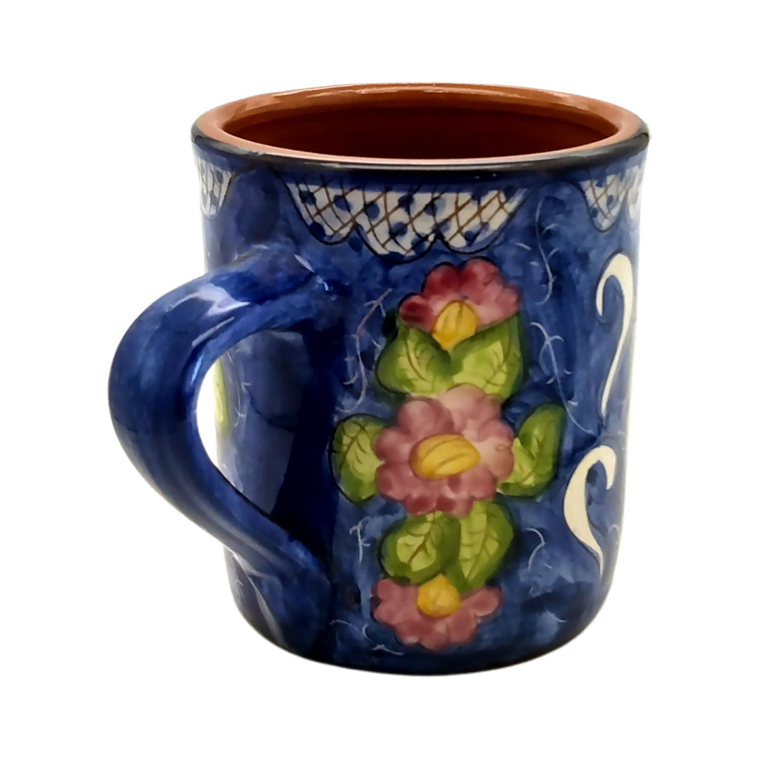 Handmade Hand Painted Portuguese Pottery Coffee Mug Floral – Set of 2