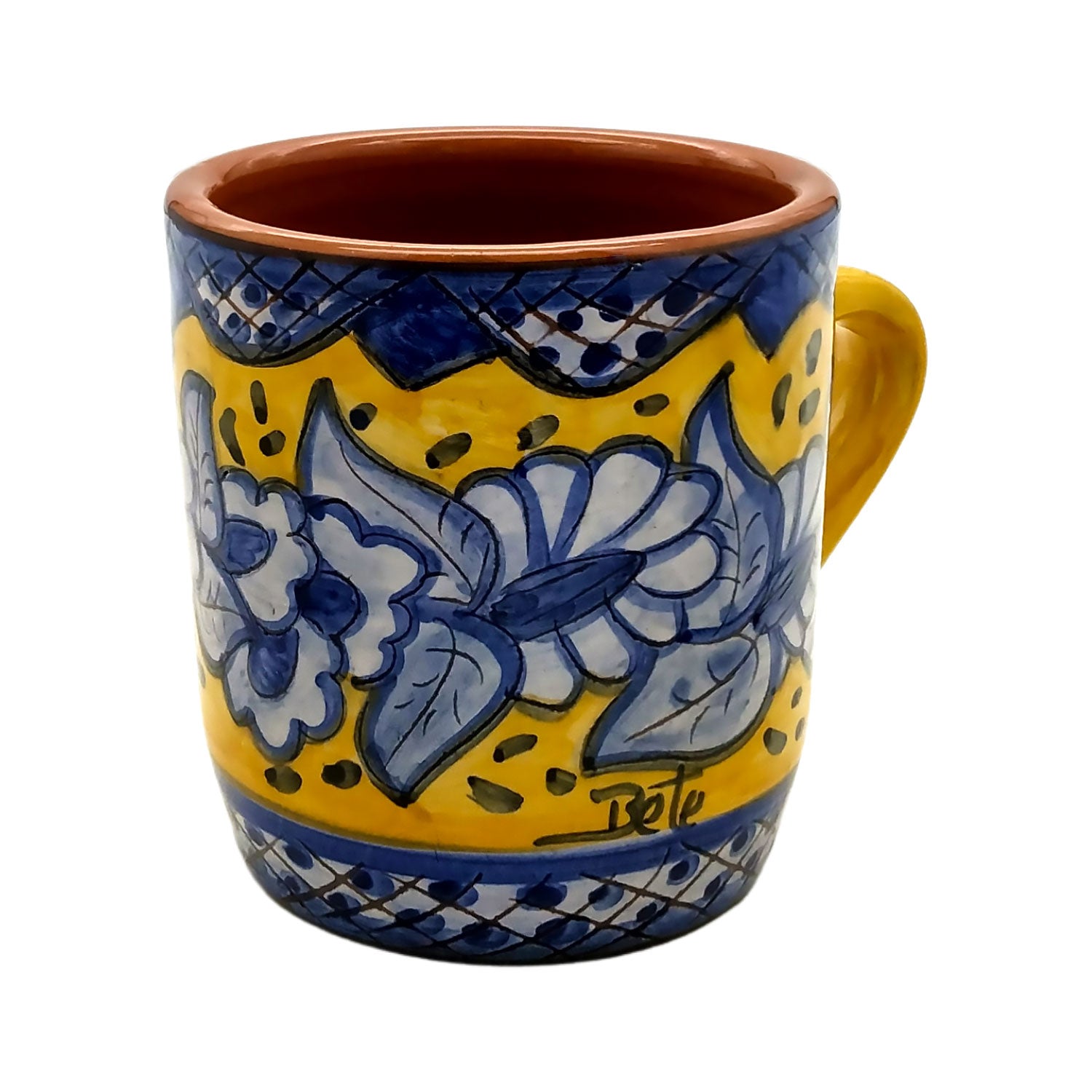 Handmade Hand Painted Portuguese Pottery Coffee Mug Yellow – Set of 2