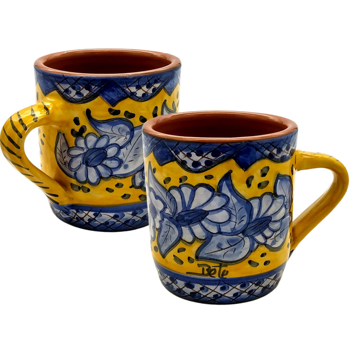 Handmade Hand Painted Portuguese Pottery Coffee Mug Yellow – Set of 2