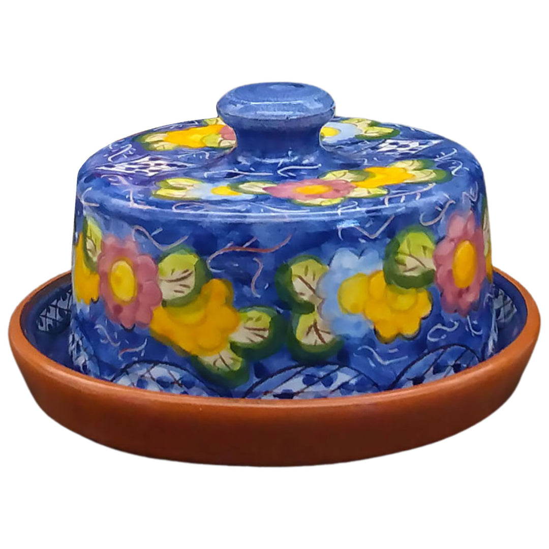 Handmade Hand Painted Portuguese Pottery Floral Butter Dish with Lid