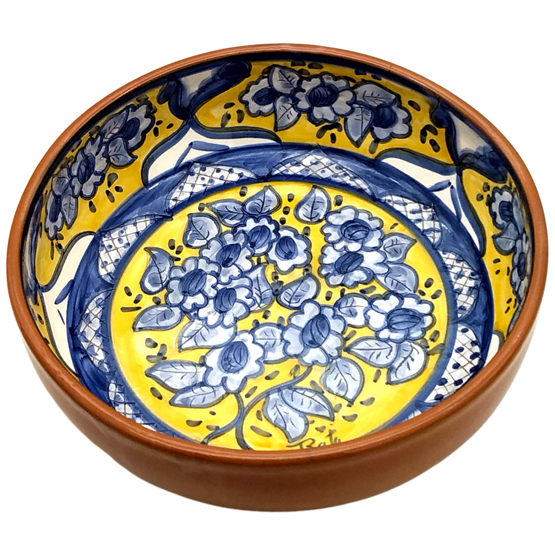 Handmade Hand Painted Portuguese Pottery Round Serving Bowl Yellow