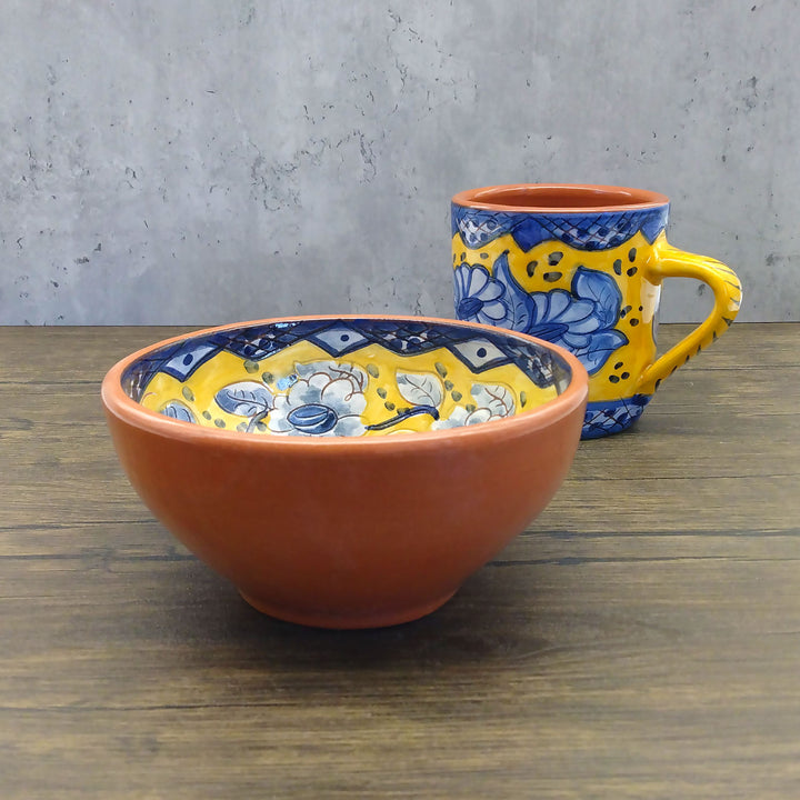 Handmade Hand Painted Portuguese Pottery Soup Bowls Yellow – Set of 2