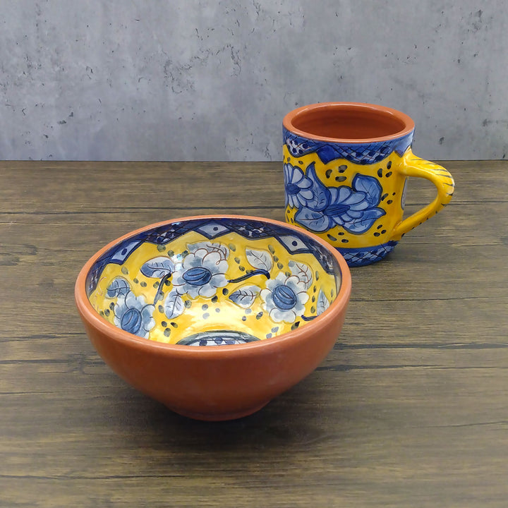 Handmade Hand Painted Portuguese Pottery Soup Bowls Yellow – Set of 2