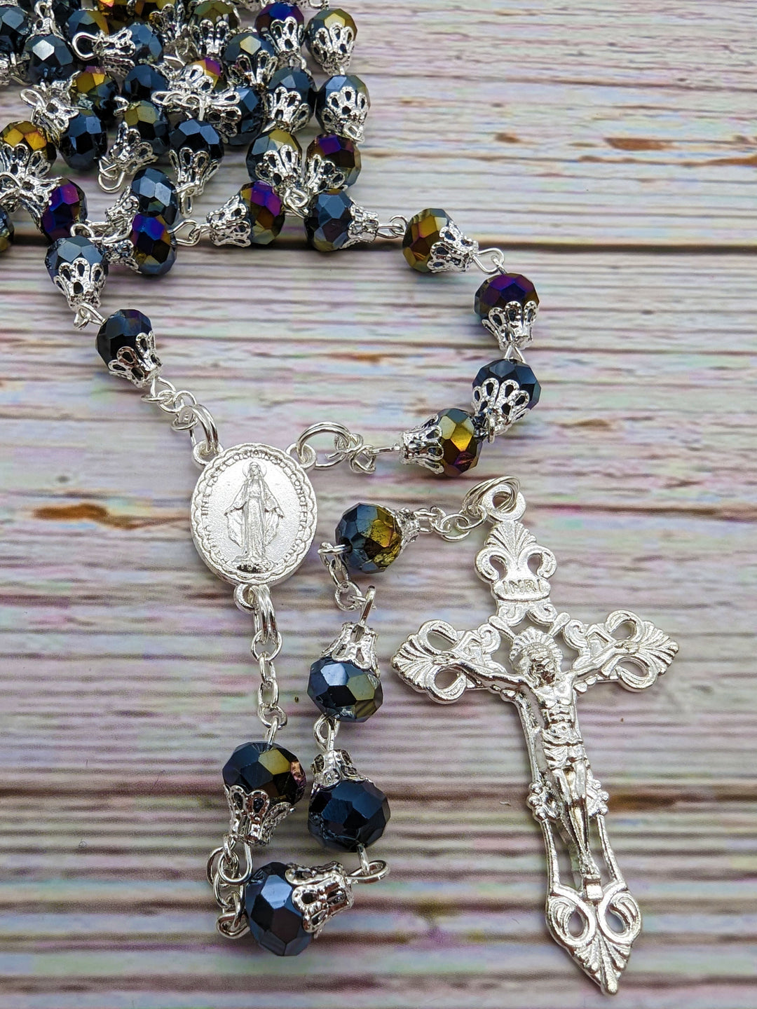 Handmade Our Lady of Fatima Rosary Black Hematite Beads