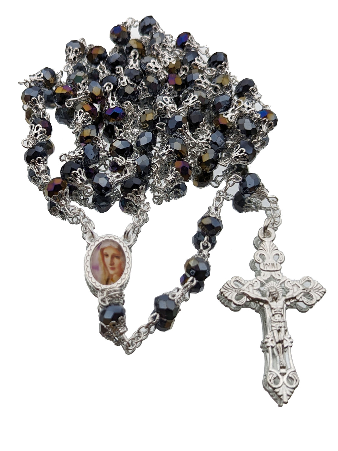 Handmade Our Lady of Fatima Rosary Black Hematite Beads