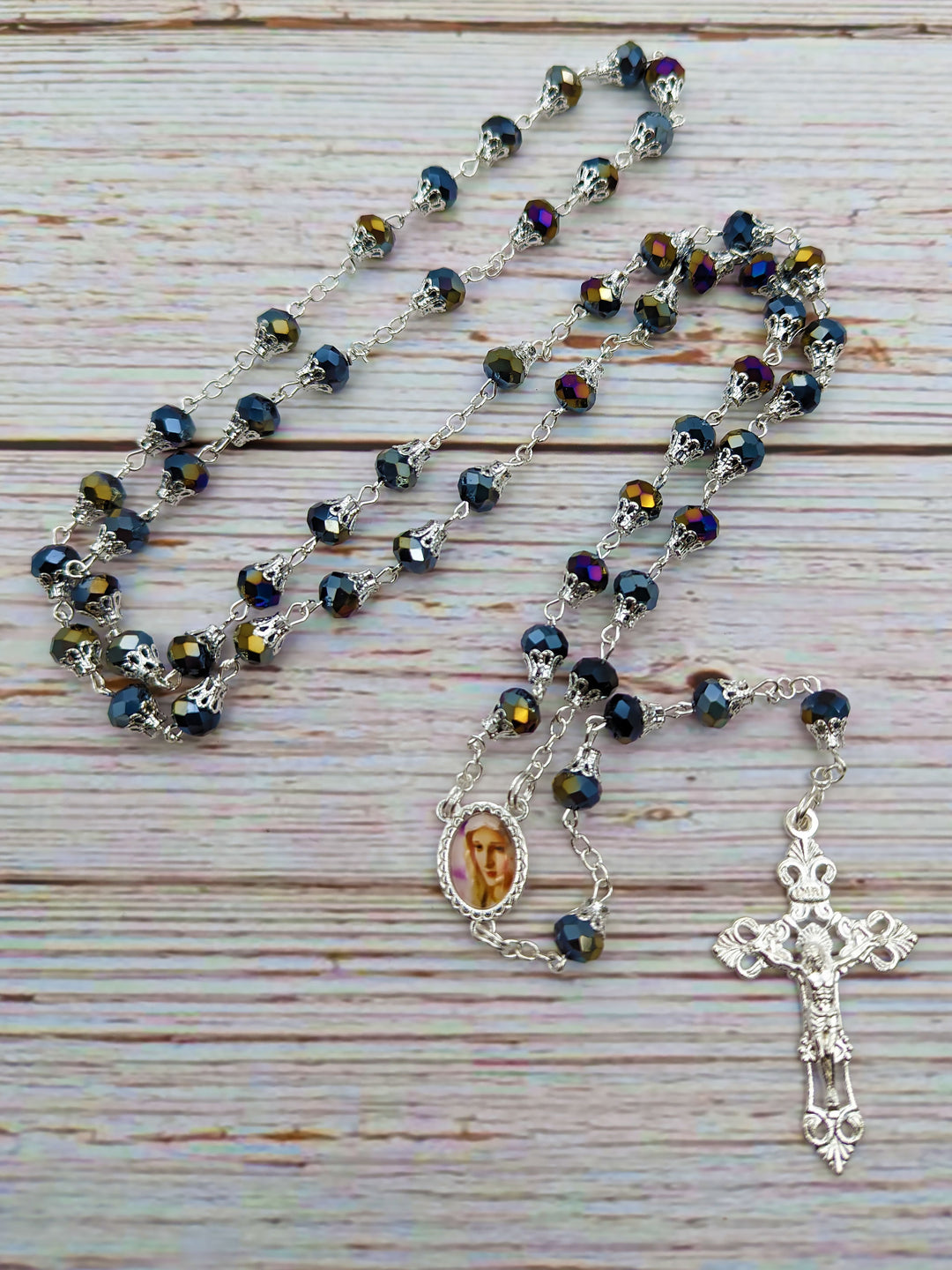 Handmade Our Lady of Fatima Rosary Black Hematite Beads