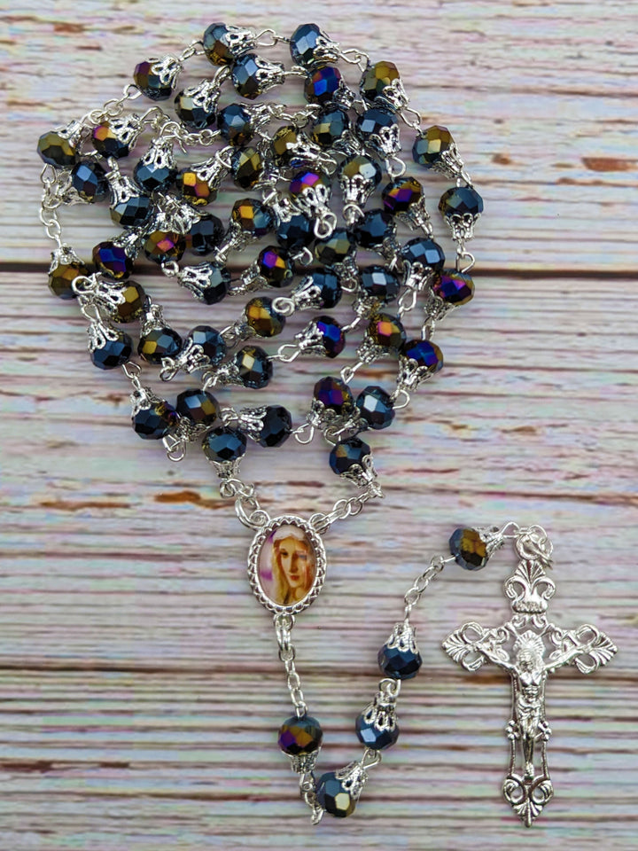 Handmade Our Lady of Fatima Rosary Black Hematite Beads