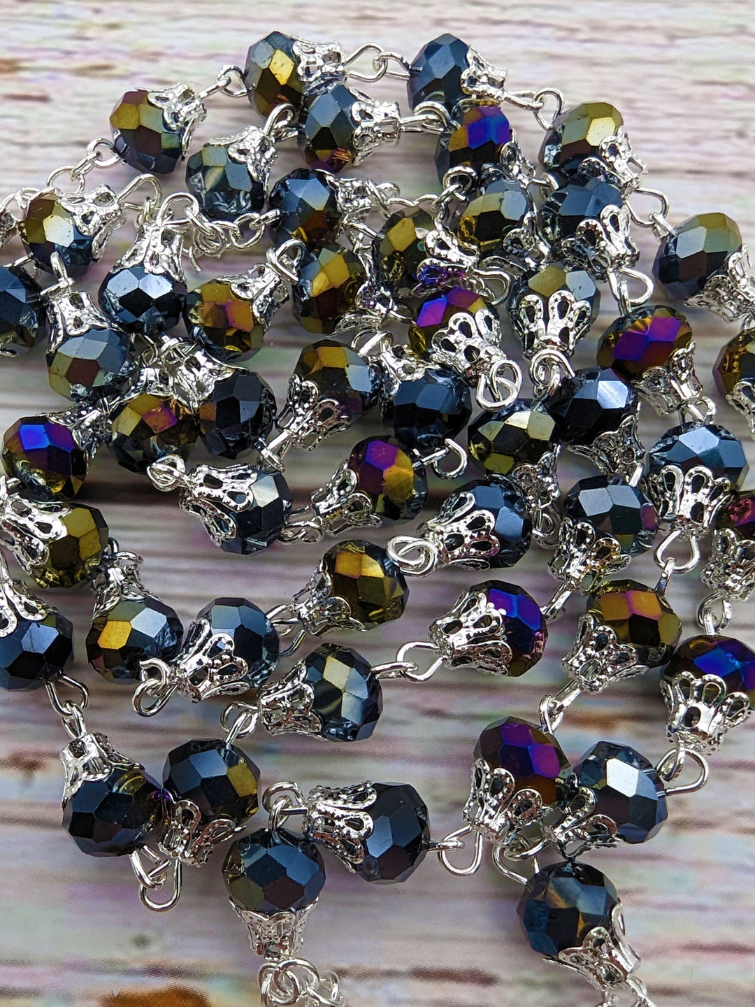 Handmade Our Lady of Fatima Rosary Black Hematite Beads