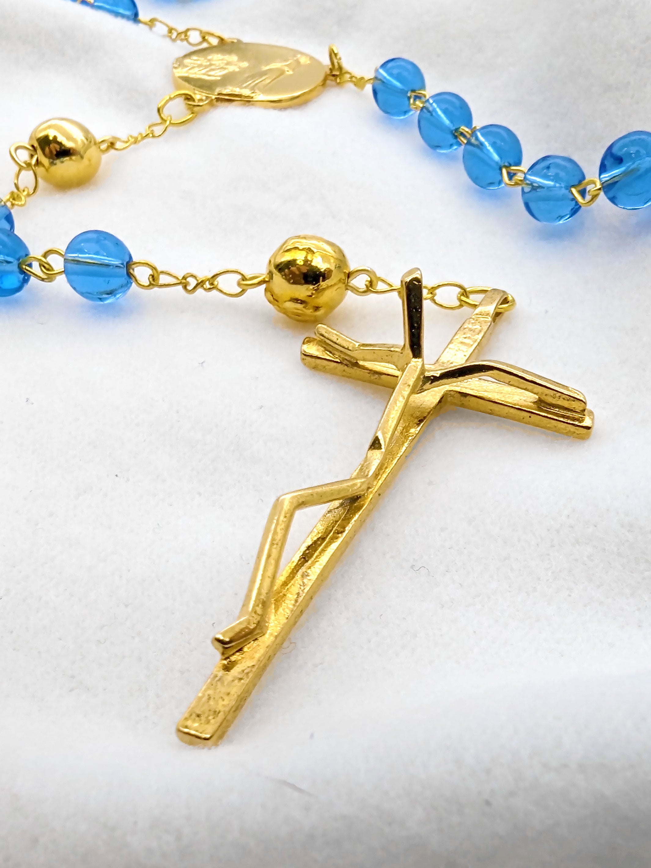 Handmade Shrine of Fatima Official Rosary with Blue Glass Beads
