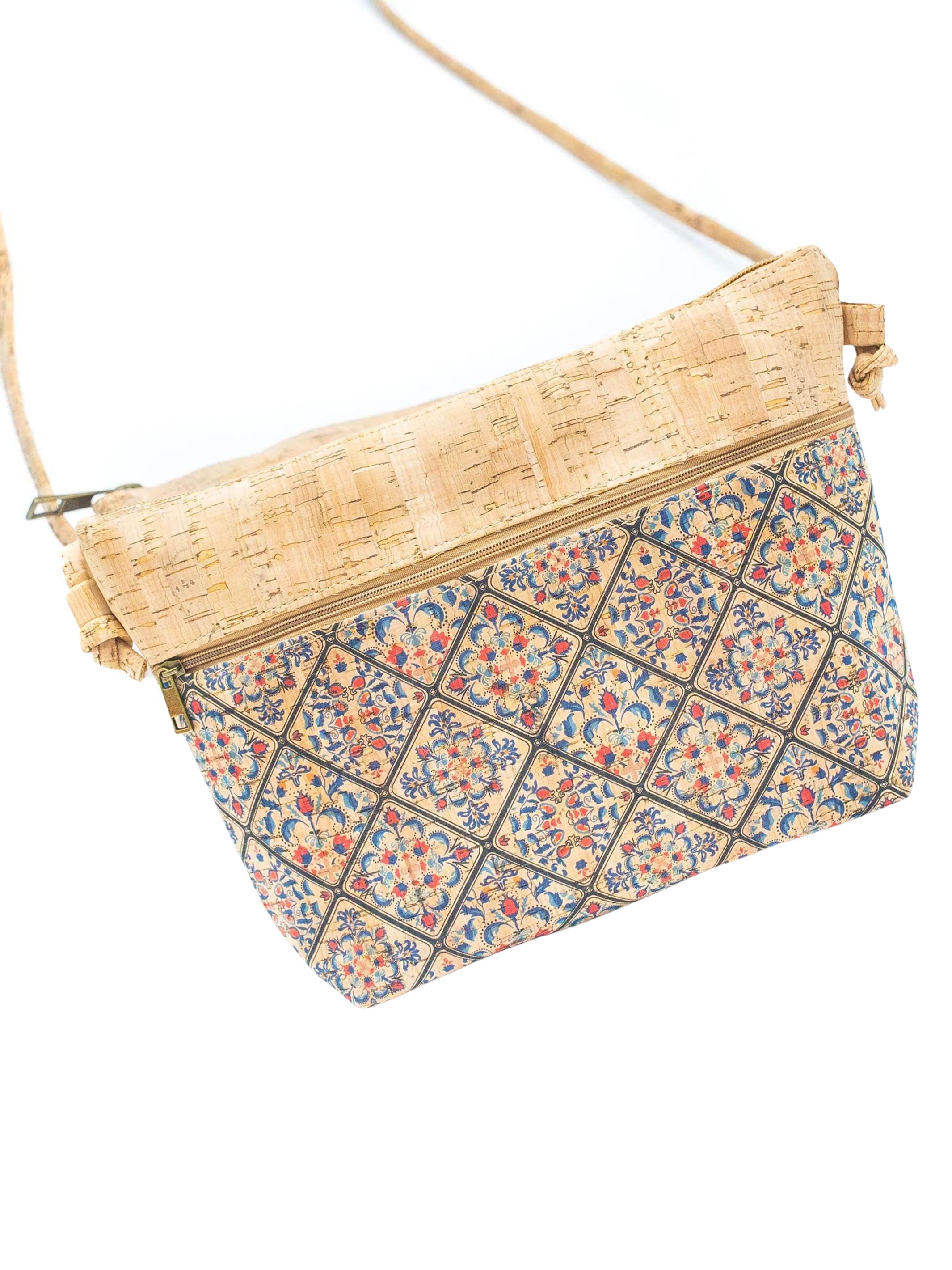 Handmade Tile Pattern Portuguese Cork Crossbody Purse for Women
