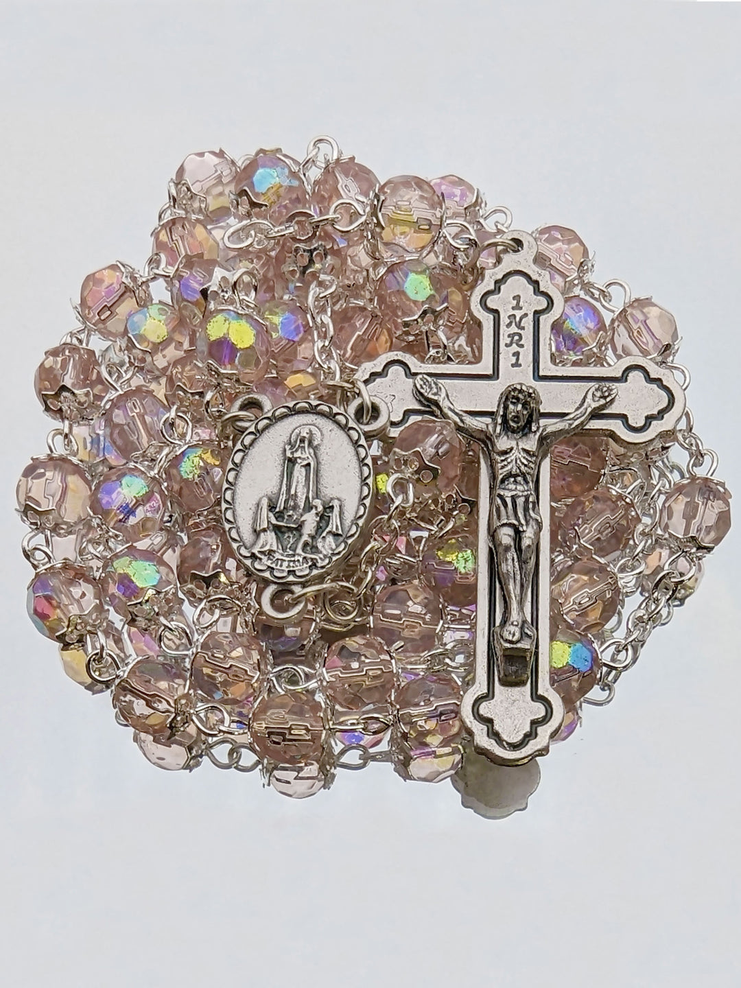 Handmade 6mm Pink Crystal Beads Our Lady of Fatima Rosary